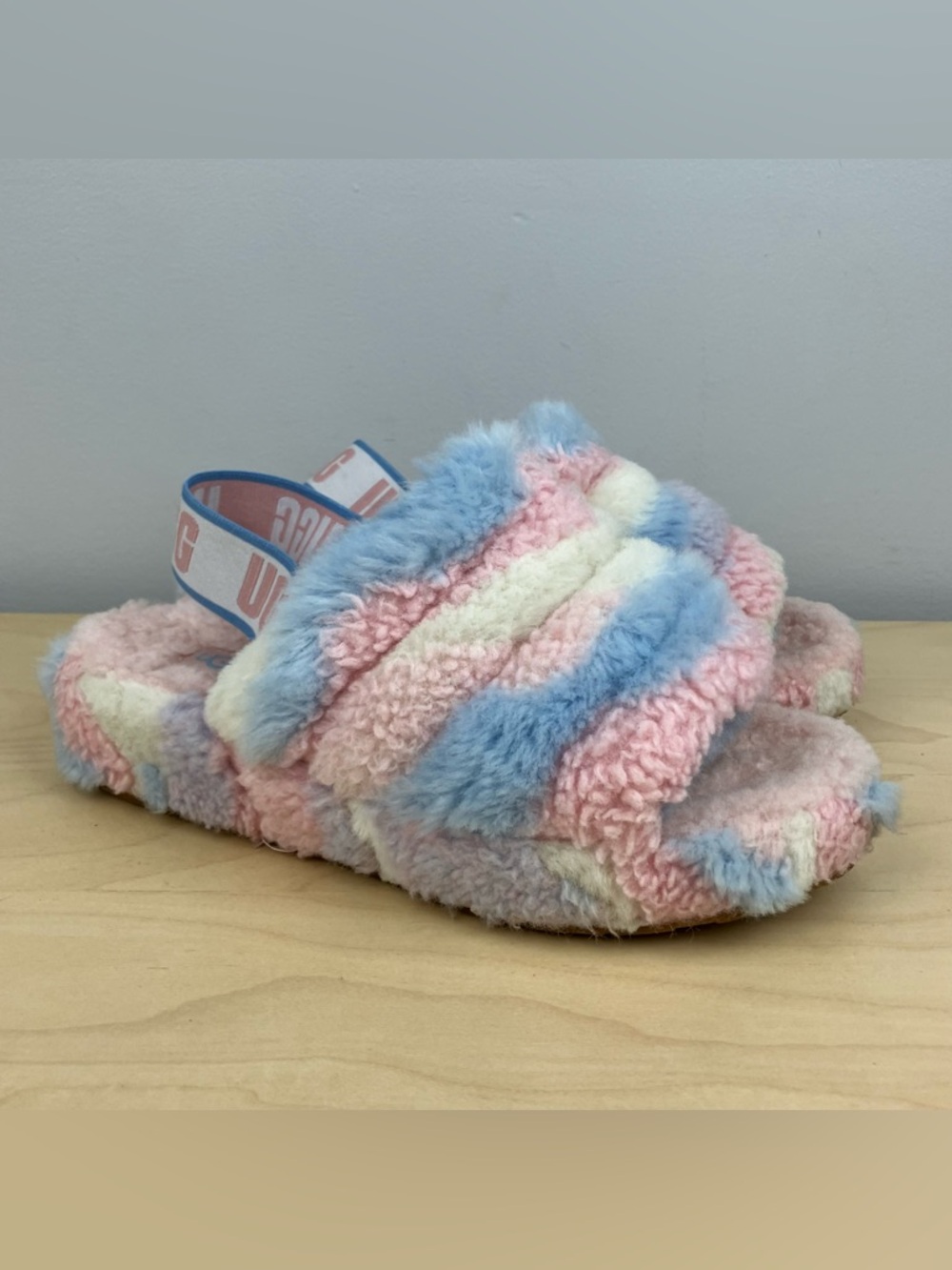 UGG Women’s Size 7.0 Fluff Yeah Slide Slippers Chunky Cali Collage Pink Blue